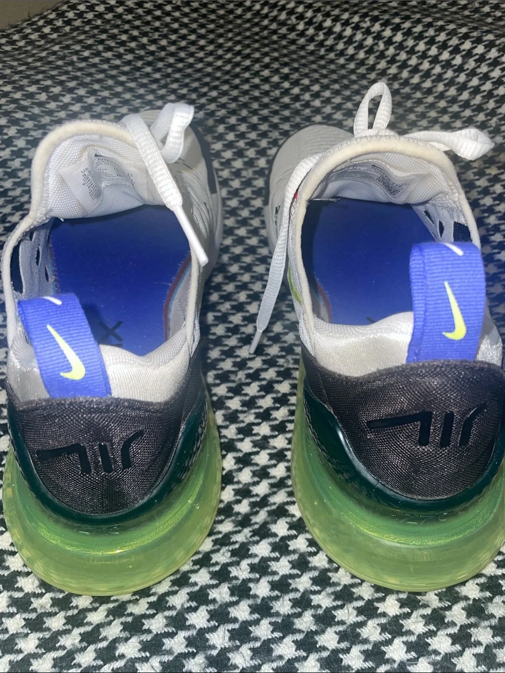 Nike Air Max 270 White Black Volt Shoes with Purple Pull Tab